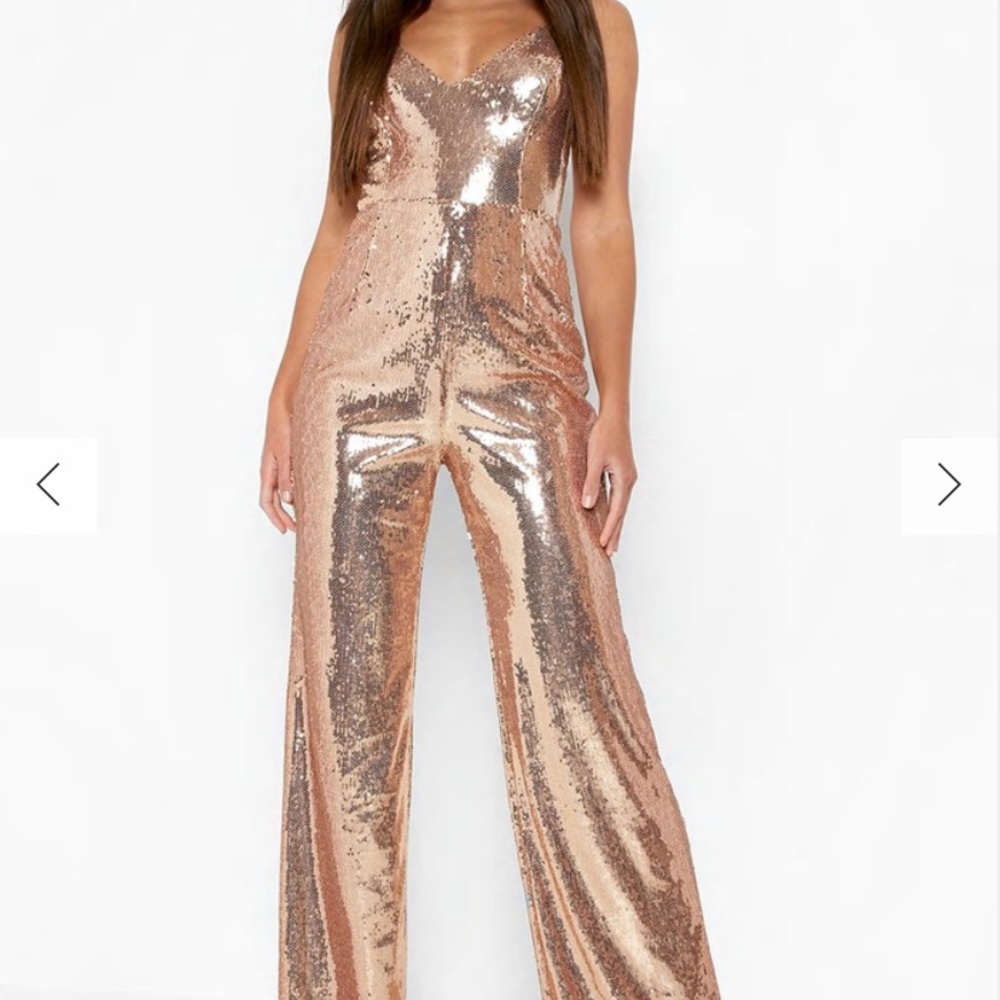 Boohoo tall strappy sequin jumpsuit